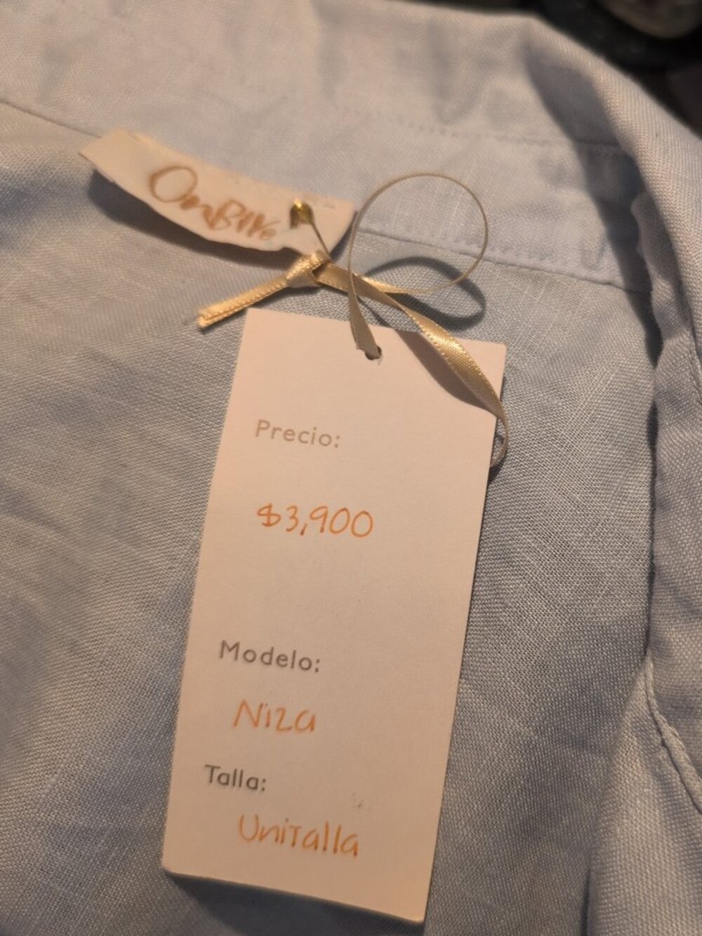OnBir 100% Lite Blue Linen Dress NWT One Size - Picture 11 of 12